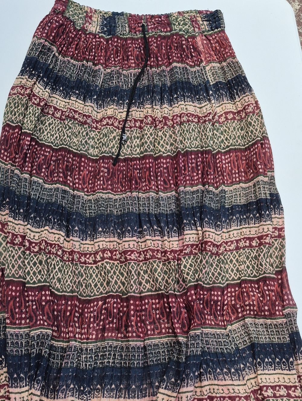 Boho Tiered Maxi Skirt in Burgundy, Navy & Olive